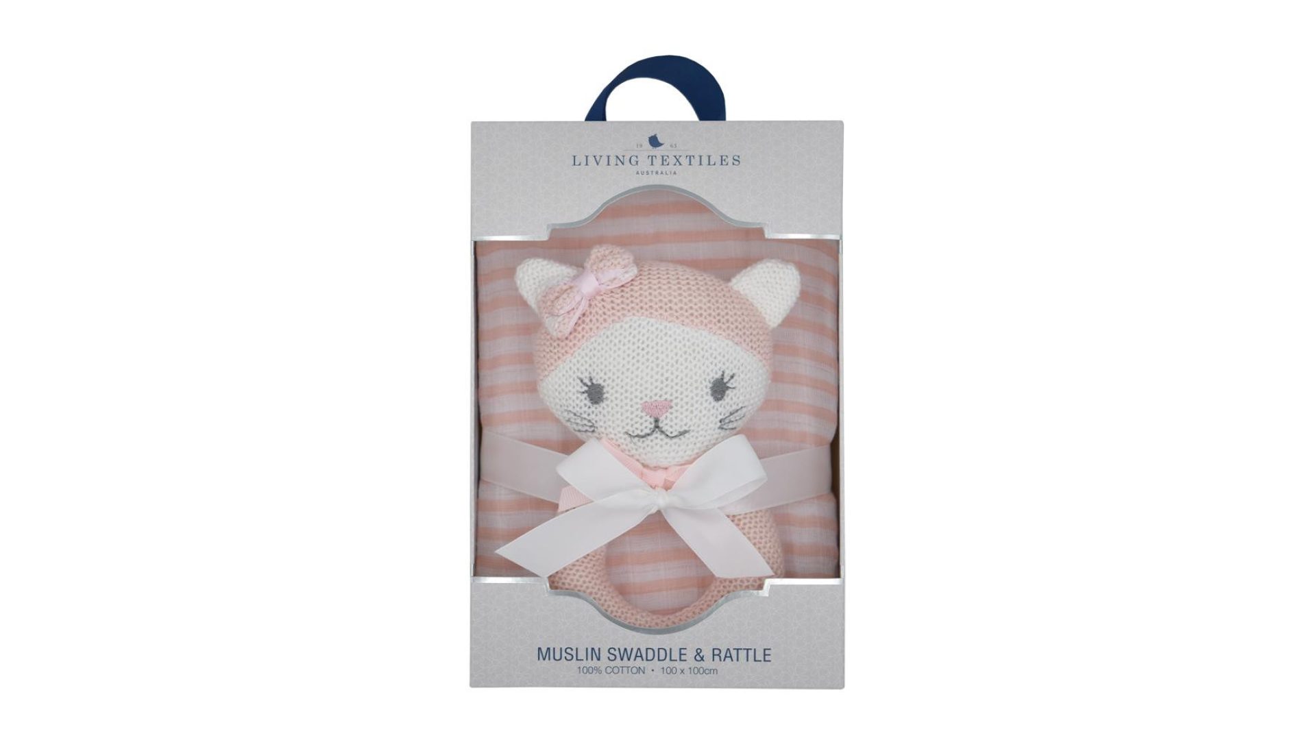 Muslin Swaddle & Rattle Gift Set - Daisy the Cat/Blush Stripe